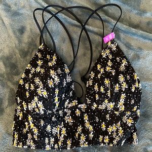 NWT PINK brand,  lined black flowered bra top size XS